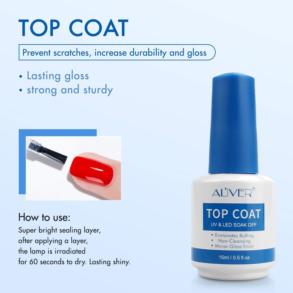 Gel Nail Polish Base and Top Coat - No Wipe Top Coat Matte & High Gloss Top Coat, UV/LED Soak Off Gel Nail Polish Kit for Home Nail DIY and Salon Use (3 x 15ml): Health & Personal Care