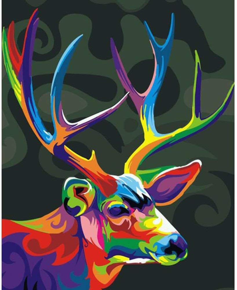 DIY Digital Painting,Paint by Number Kit for Adults Hand-Painted Wall Painting Animal Cloth Painting Living Room Home Decoration Painting 40 * 50cm (Sika Deer, Frameless)