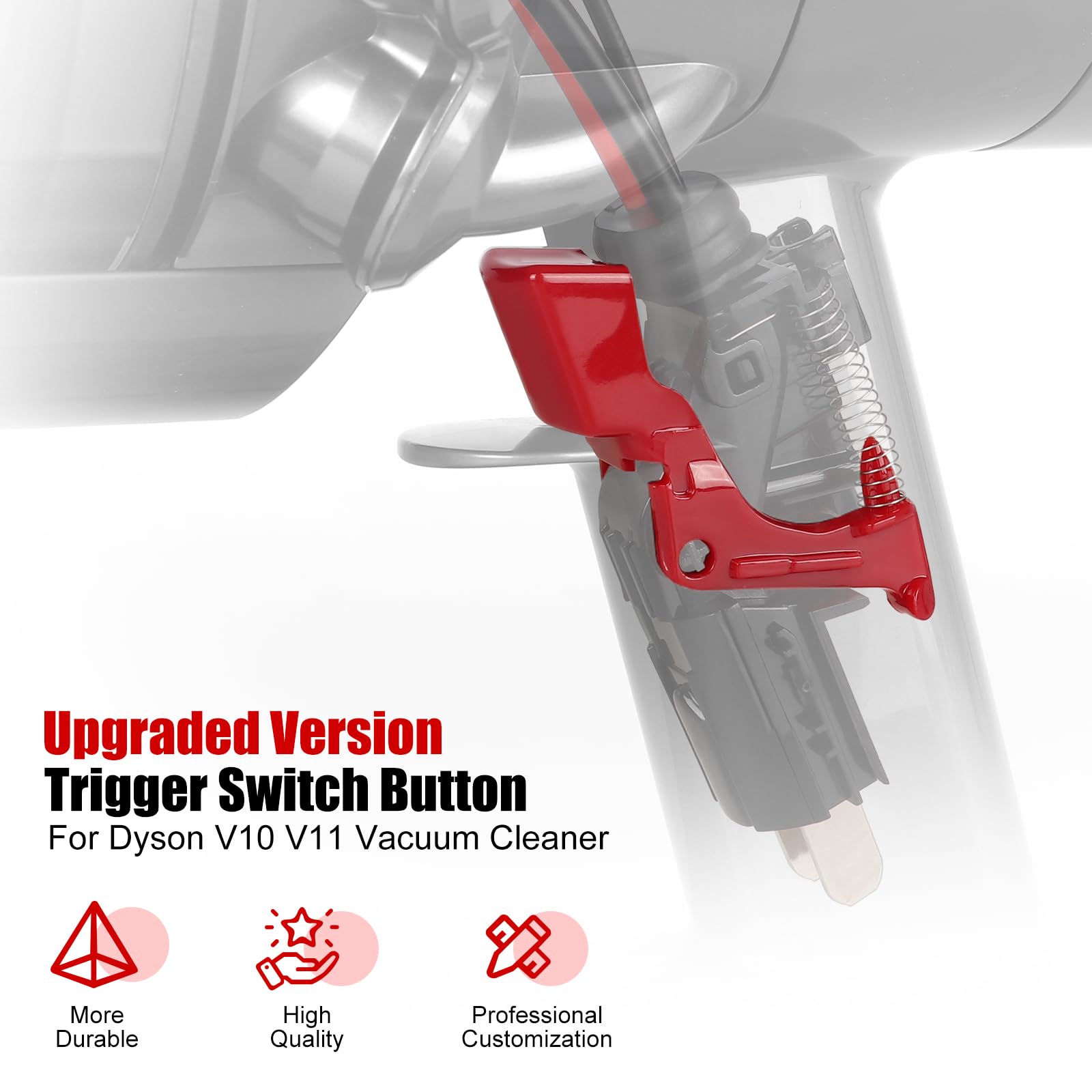 Upgraded Trigger Switch Button Replacement Compatible with Dyson V10 V11 SV12 SV14 Vacuum Cleaner Trigger Part, Red Power Switch Button Failure Repair Accessories