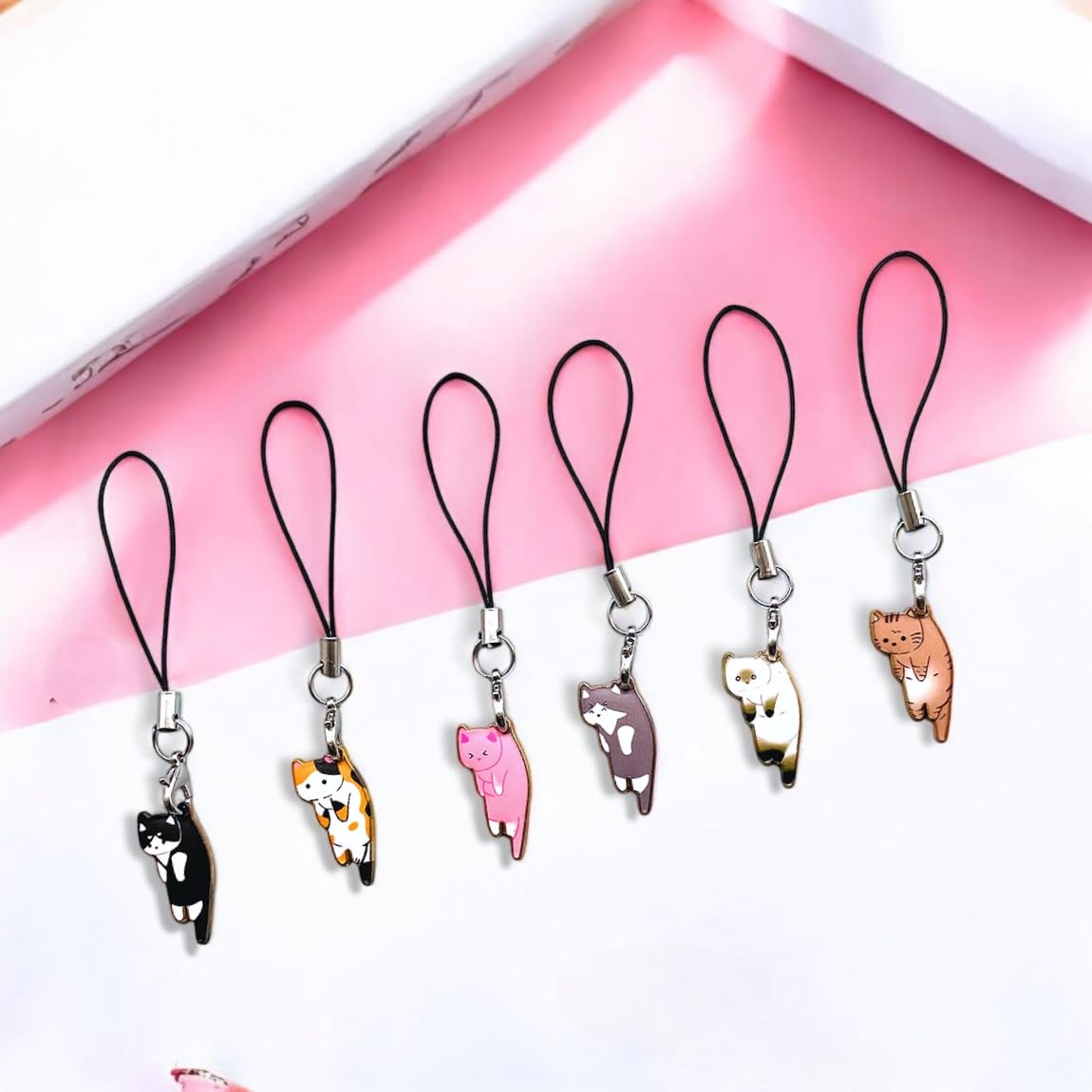 Sopopal 6 Pcs Cat Phone Charm Aesthetic Cell Phone Charm Kawaii With Handmade Cute Hanging Pendants Decor