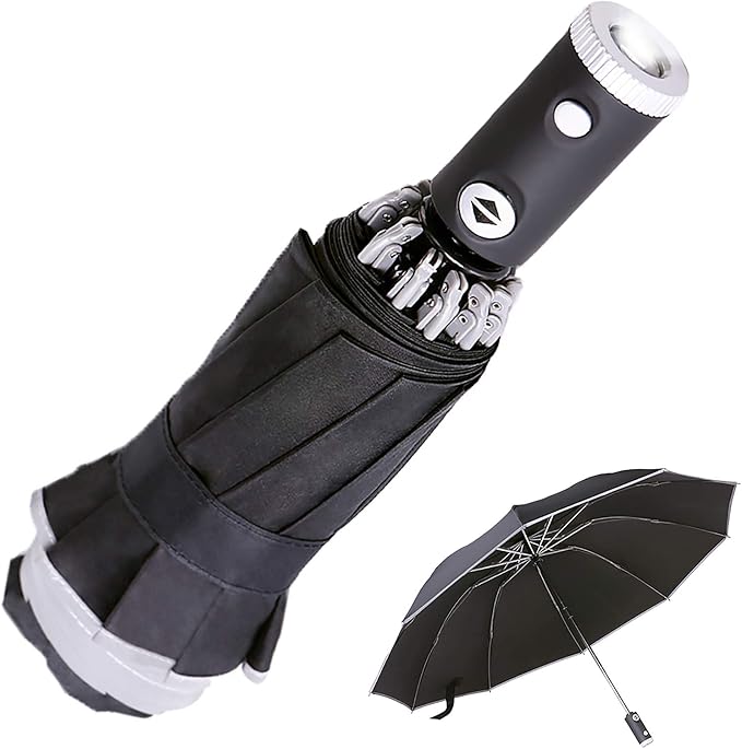 Folding Umbrella Waterproof And Windproof LED Flashlight
