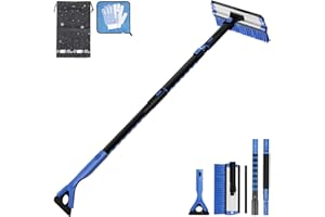 JOYTUTUS 47.7″ Extendable Snow Brush and Ice Scraper, 270° Pivoting Snow Scraper Brush for Car Windshield, Telescoping Ice Scraper, Foam Grip, Heavy Duty Snow Remover for Cars, Trucks, SUV (Blue)