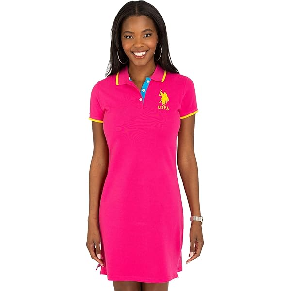 U.S. POLO ASSN. Multi Side Stripe Polo Dress Pink Peacock SM at