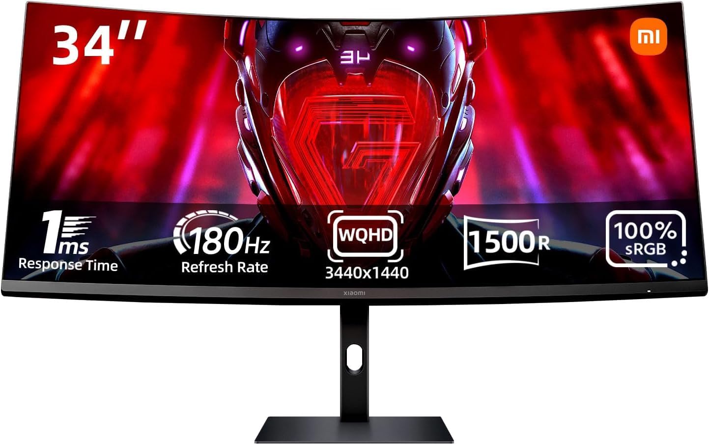 XIAOMI 34-inch Curved Gaming Monitor, 180Hz Refresh Rate, 1ms Response, FreeSync Premium, 95% DCI-P3, 100% sRGB, Low Blue Light Computer Screen Monitor, Desktop Monitor G34WQi