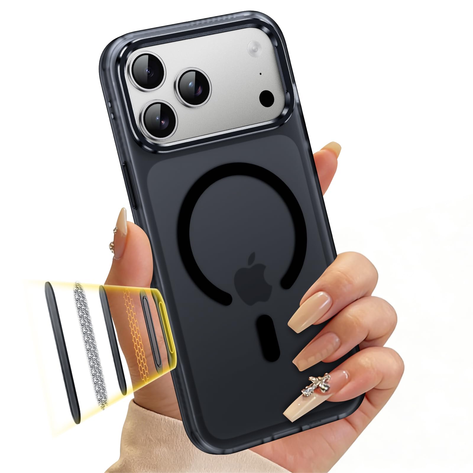 YOOVEI Magnetic & Shockproof for iPhone 17 Pro Max Case,Compatible with MagSafe Soft Touch Translucent Slim Fit Military-Grade Protection Phone Case for iPhone 17 Pro Max,Frosted Black