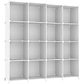 AWTATOS Cube Storage Organizer, 16 Cube Closet Organizer, Stackable Storage Cube Shelves, DIY Portable Closet Clothes Organizer Shelving for Bedroom, Closet, Wardrobe, Bathroom, White