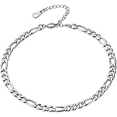 FindChic Stainless Steel Ankle Bracelets for Women, Waterproof Figaro/Cuban/Box/Beaded Chain Anklets, Summer Beach Foot Jewelry, 8.5''-10.5'' Adjustable Length, with Gift Box
