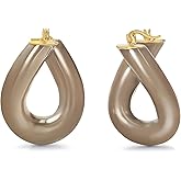 18K gold plated Brown Beige Enamel Resin Dainty Simple Minimalistic Twist Irregular Geometric Oval Hoop Statement Earrings for Women by SNGIA, Small Bold Tan Drop Handmade Trendy Bohemian Jewelry Gifts, Unique Simple Teardrop Dangle Summer Beach Fashion Earrings Accessories, Thin Nickle Free Huggies Earrings.