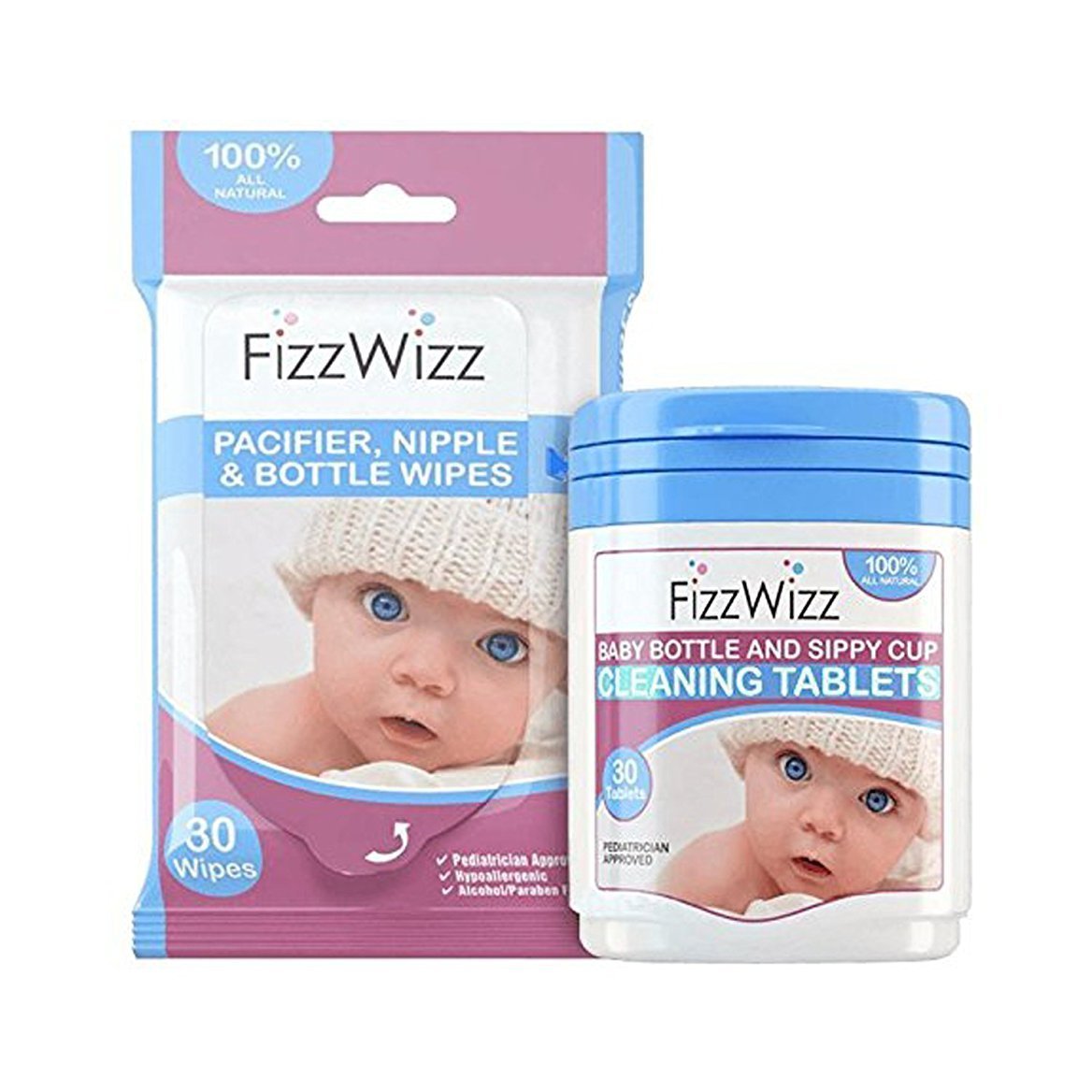 Fizzwizz Baby Bottle & Sippy Cup Cleaning s with Pacifier Wipes/On the GO/All-Natural