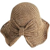 Foldable Wide Brim Floppy Straw Beach Sun Hat,Summer Bucket Cap with Bowknot for Women Girls
