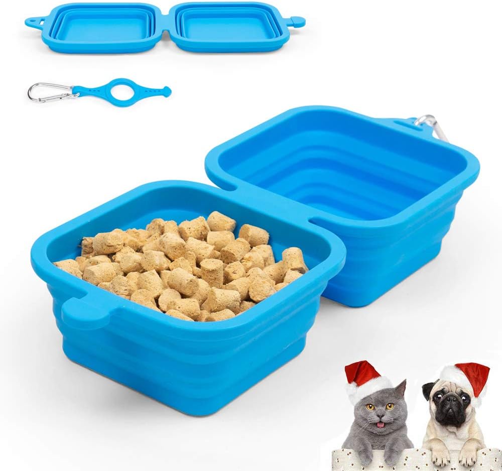 Collapsible Dog Bowl, 2-in-1 Expandable Portable Dog Food Bowls, BPA-Free Food Grade Silicone Travel Bowl, for Outdoor Hiking Camping Picnic