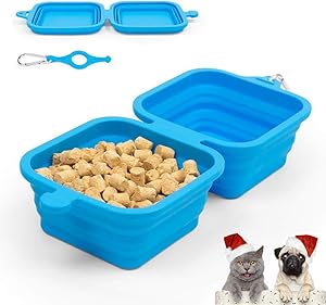 Collapsible Dog Bowl, 2-in-1 Expandable Portable Dog Food Bowls, BPA-Free Food Grade Silicone Travel Bowl, for Outdoor Hiking Camping Picnic