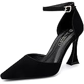 BUEUPU Women's 3.5In heigh Heel Pointed Closed Toe Ankle Strap Pumps Dress Shoes for Women