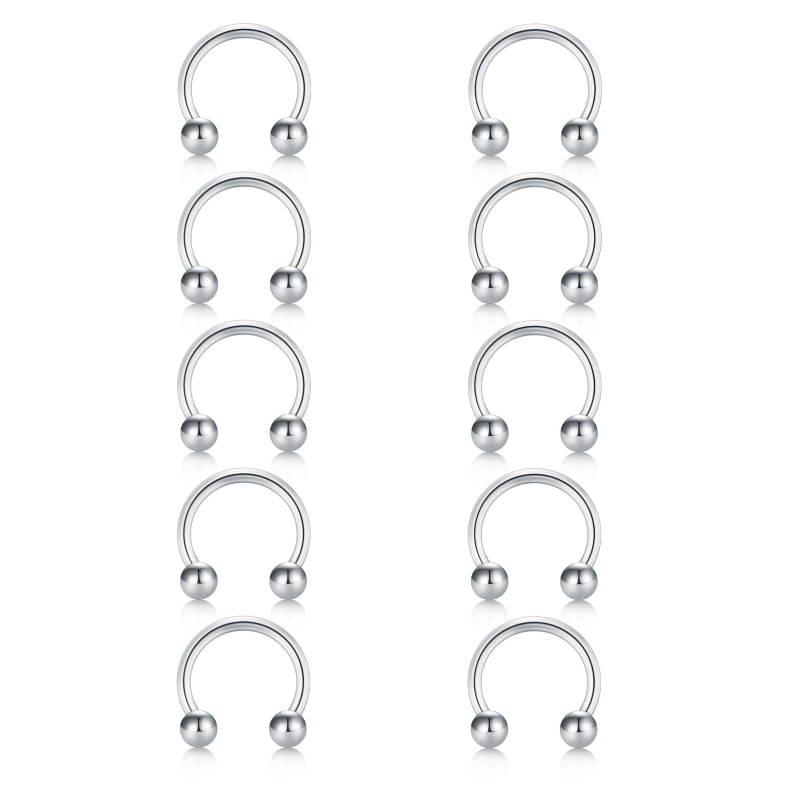 Briana Williams 16G Horseshoe Nose Rings 10pcs Stainless Steel Horse Shoe Piercing Cartilage Helix Tragus Earring Hoops Labret Lip Piercing Jewelry 10mm