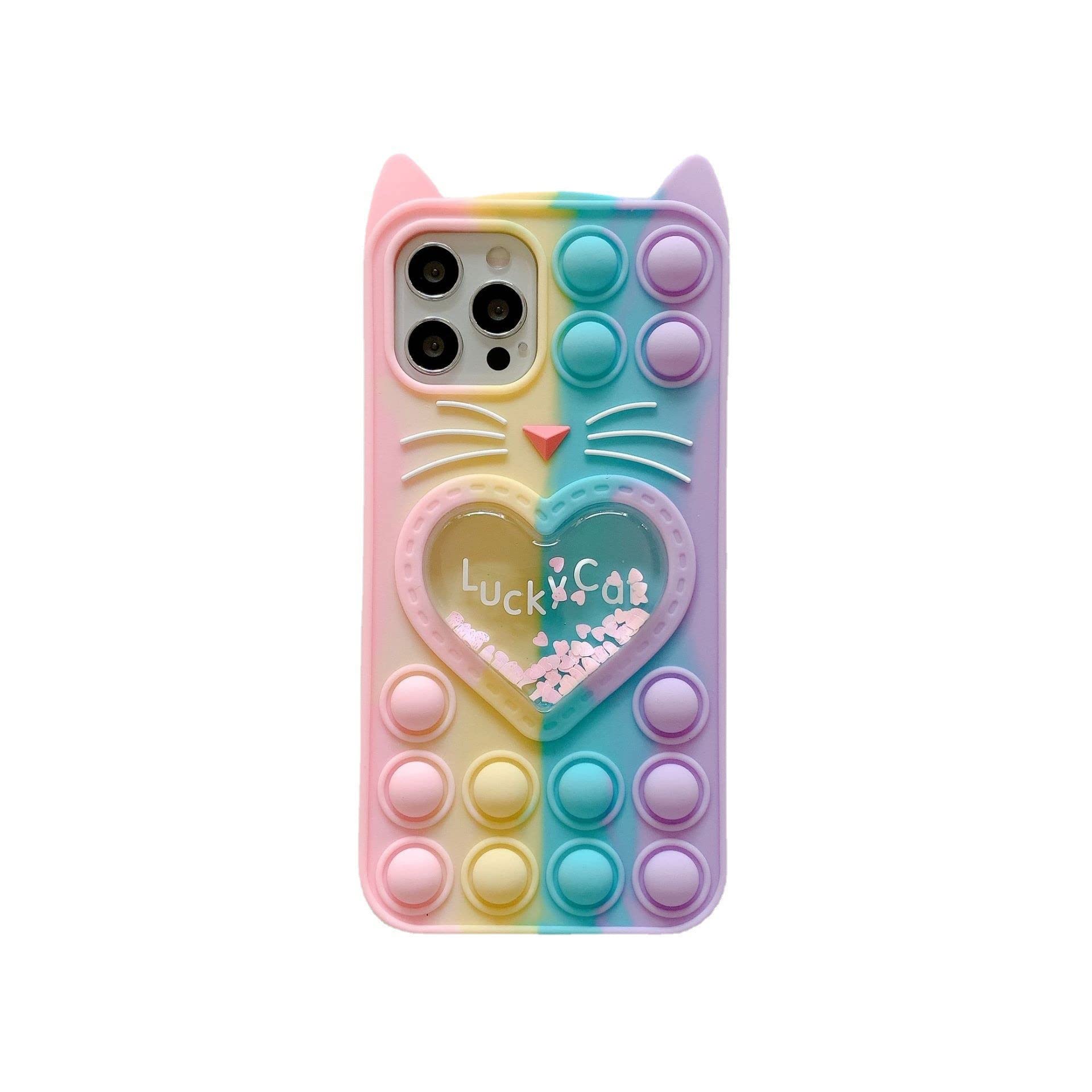 Asgens Fidget Pop Case for iPhone 11, Cute Cartoon Lucky Cat Quicksand Bling Stars Push Bubbles Shockproof Silicone Soft Phone Case for Apple iPhone 11 6.1 inch โ image 1