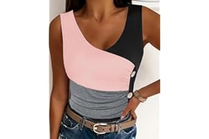 Womens Colorblock V Neck Tank Top Slim Fit Button Detail Sleeveless Shirt Casual Basic Versatile Top for Office Everyday Wear