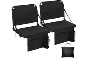 LING RONG 2 Pack Folding Stadium Seat，Stadium Seats for Bleachers with Back Support，with Thick Pads, Side Bags, Cup Holders(Black)