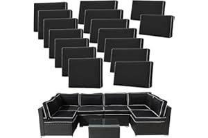 FKSLIFE 14Pieces Patio Cushion Covers Replacement,Outdoor Couch Cushions Covers Waterproof Furniture Cushion Covers Slipcovers Set with Zippers,Cover Only(Black+White, 25.6×25.6×3.94inches)