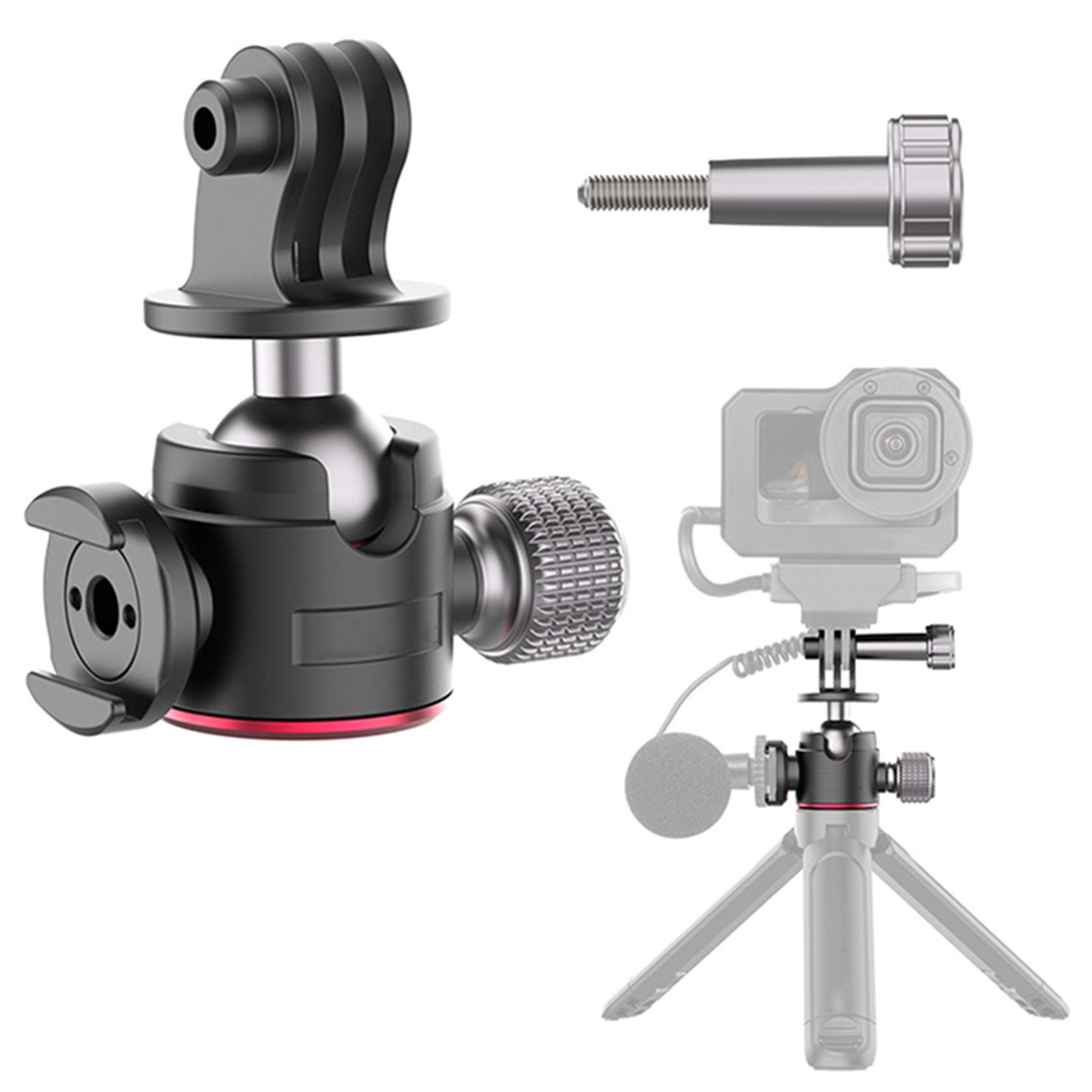 Hensych Universal 360° Adjustable Metal Ballhead with Cold Shoe for Action Cameras for Hero 9 8 7 6 5 for microphone,fill light,Photography Vlog etc Multi-scene Shooting