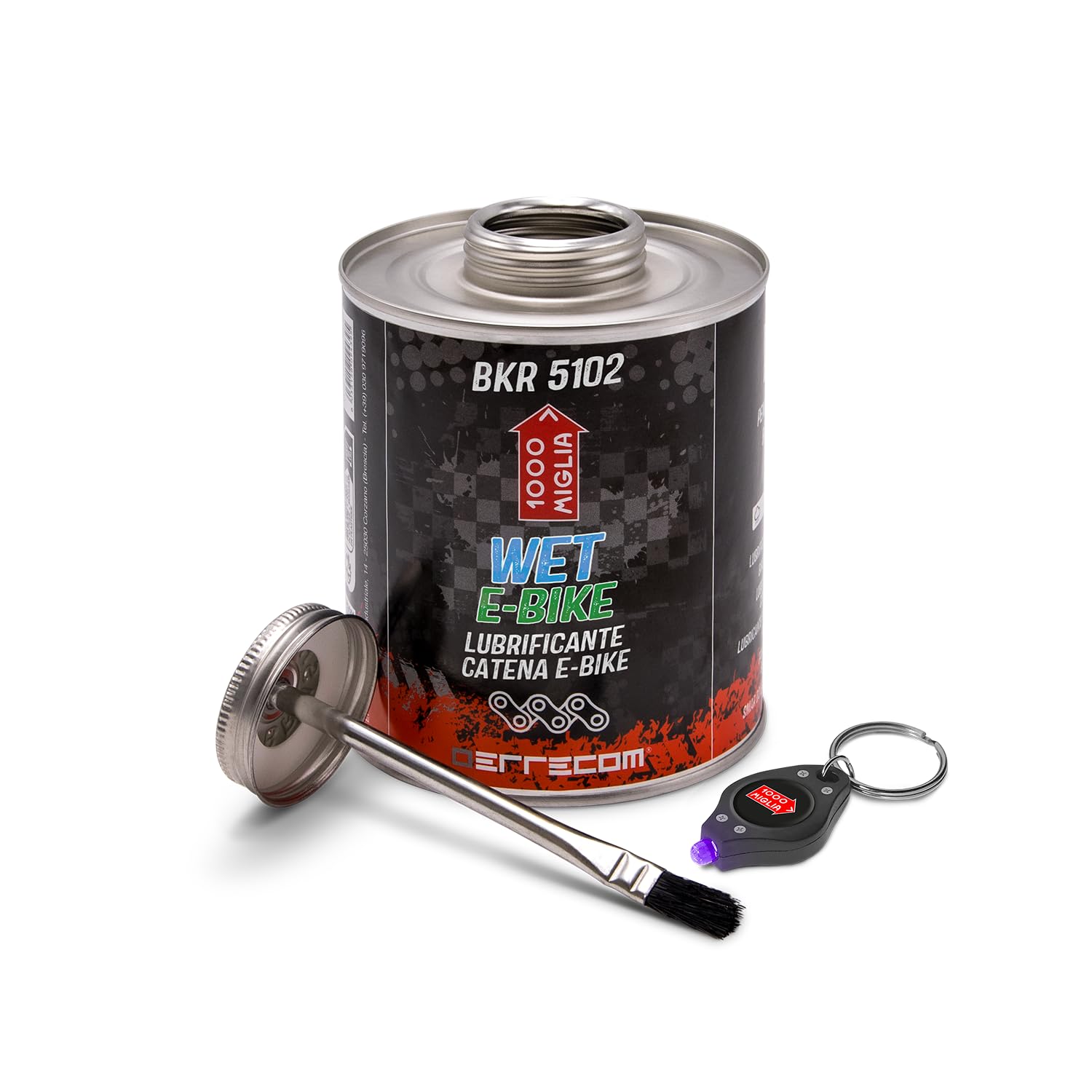 1000 Miglia BKR 5102 E-BIKE WET Lube Bike Chain for Electric Bikes - 900 ml, Wet and Muddy Weather Conditions, fluorescent and scented formula, All-In-One Can, Brush included