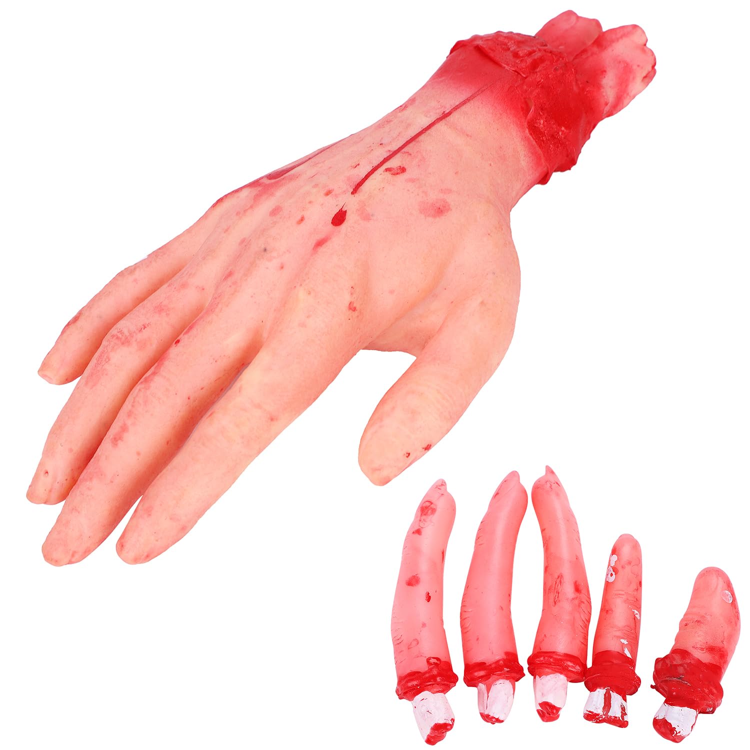LONTG Halloween Decor Bloody Fingers Scary Dead Body Parts Broken Arm Hand Tricky Playing a Trick Haunted House Decorations Props A Pair of Horror Severed Hand and 5 Fingers