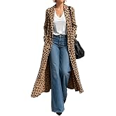 Women's Leopard Print Long Coat Animal Print Trench Jacket Longline Duster | Open Front Lapel Statement Outerwear for Fall Travel Party Streetwear Night Out