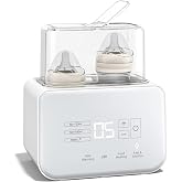 Baby Double Bottle Warmer, 8-in-1 Fast Milk Warmer with Timer Breastmilk or Formula, Accurate Temperature Control, Fits 2 Bottles, with Defrost, Sterili-zing, Keep, Heat Baby Food Jars Function