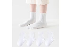 Kids Socks Boys Soccer Athletic School Socks 4 Pairs Breathable White & Black