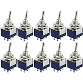 HiLetgo 10pcs AC 125V 6A Amps ON/ON 6 Terminals 2 Position DPDT Toggle Switch MTS202