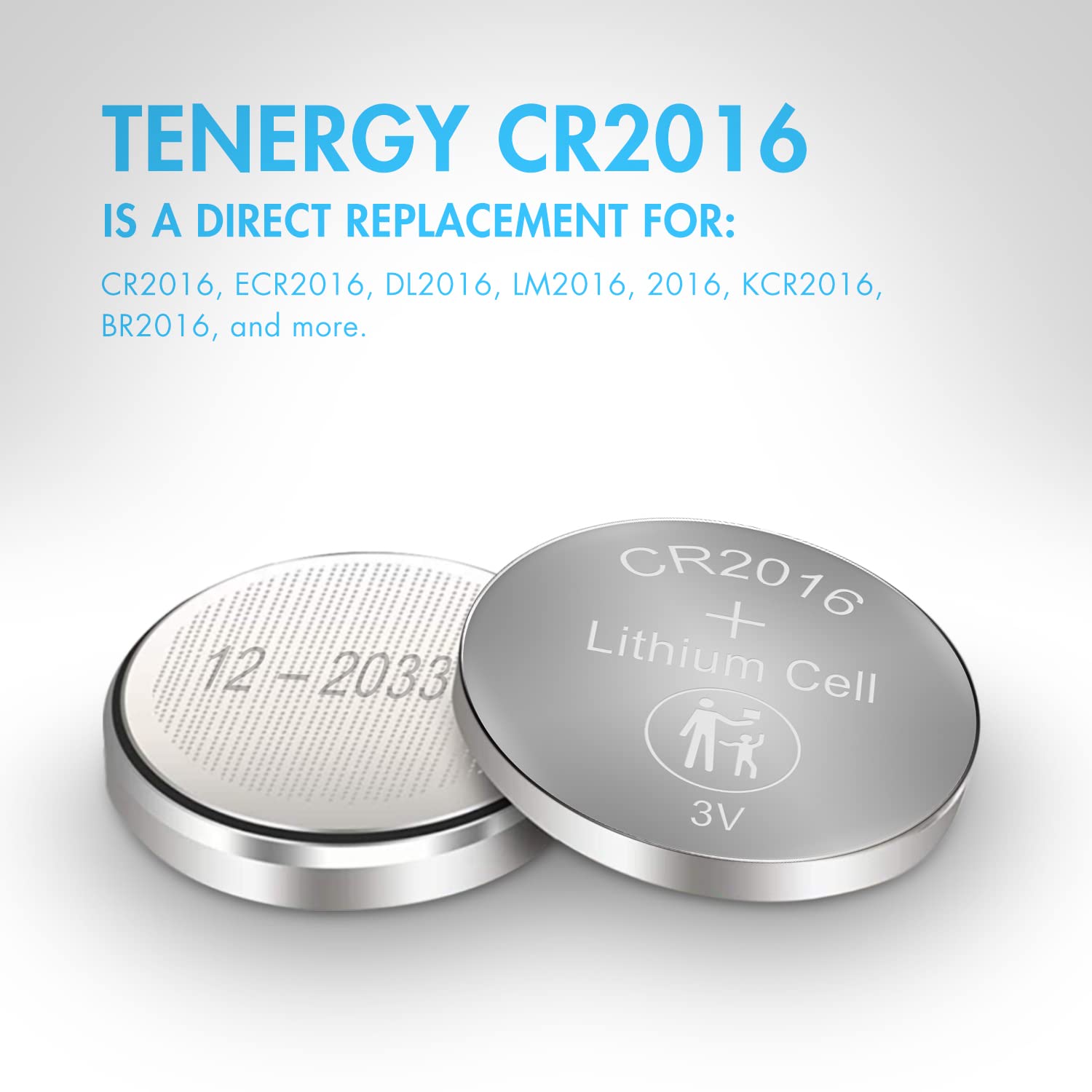 Tenergy CR2016 Battery, CR2016 3V Lithium Battery Watches, Key Fobs, Calculators, Medical Devices, and More, 5 Count