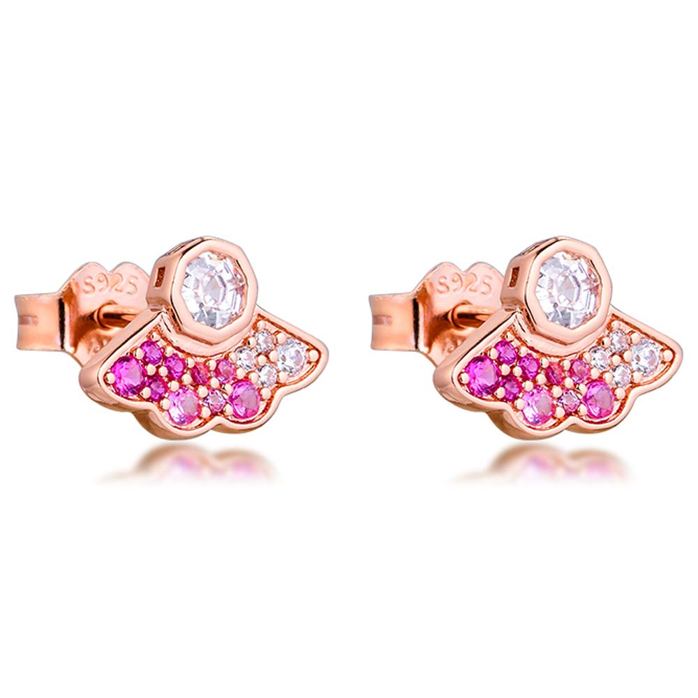 PANDOCCI 2020 Pre Autumn Rose Pink Fan Rose Stud Earring for Women 925 Silver DIY Fits for Original Pandora Bracelets Charm Fashion Jewelry