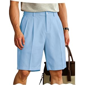 Men's Casual Pleated Dress Shorts Classic-Fit Golf Shorts for Men Cotton Elastic Waist Multi Pockets