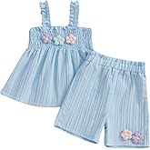 DNOMAID YZARC Toddler Baby Girl Summer Clothes Flower Embroidery Sleeveless Smocked Tops and Shorts Set Cute Two Piece Outfit