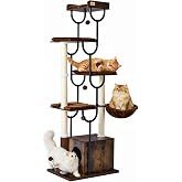FourFurPets 74" Cat Tree, Cat Tower for Indoor Cats, Modern Cat Tree Tower | Wooden Cat Tree with Scratching Post, Cat Condo for Adult Cats, 4 Large Perch, 1 Cat condo, Multi-Level Design, Rustic Brown