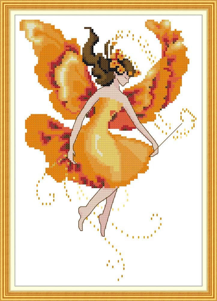Cross Stitch Embroidery Kits for Adults Kids, WOWDECOR Beautiful Butterfly Fairy 11CT Stamped DIY DMC Needlework Easy Beginners