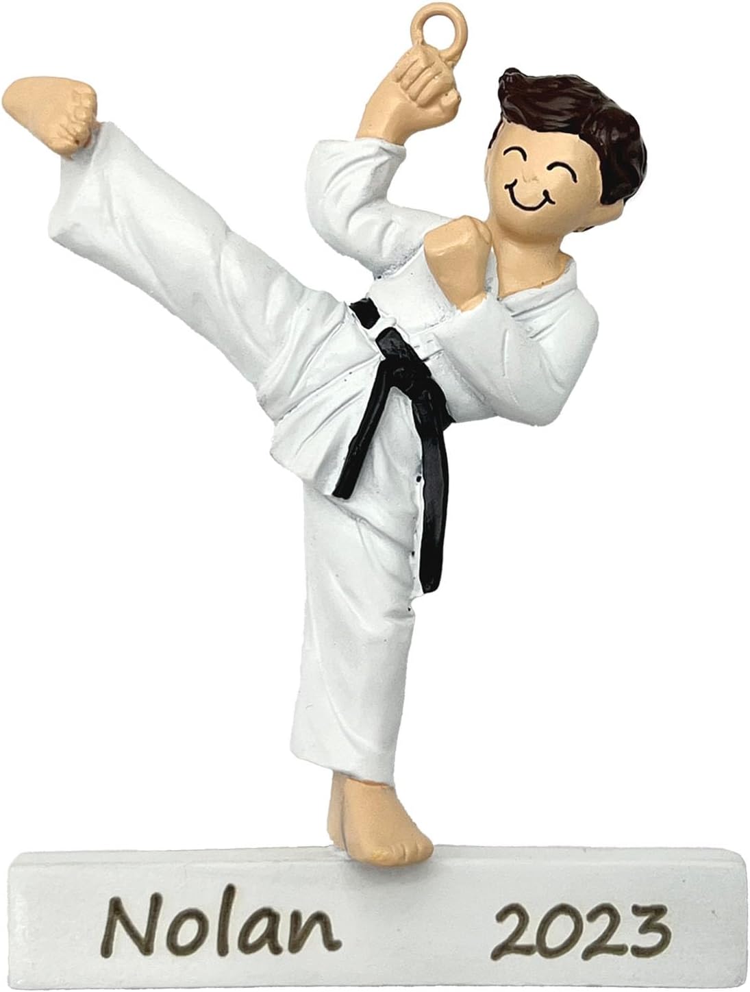 Ornaments - Personalized Karate Christmas Ornament - Karate Kid Ornament - Custom Name - Hand Painted Resin Ornament - Taekwondo Ornament Boy Brunette- Ornament for Kids - Christmas Tree Ornament