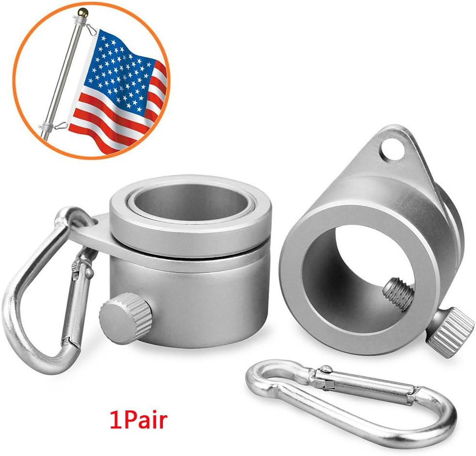 1pair Flag Pole Rings, Aluminum Flagpole Mounting Rings with Carabiner Pole Anti-Wrap 360 Degree Rotating Flag Mounting Rings Spinning Flag Pole Kit 0.75-1.02Inch Diameter Flag Accessories(Silver)