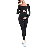 EastElegant Maternity Seamless Yoga Jumpsuits Women's One Piece Workout Bodysuits Ribbed Square Neck Long Sleeved Romper