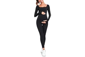 EastElegant Maternity Seamless Yoga Jumpsuits Women's One Piece Workout Bodysuits Ribbed Square Neck Long Sleeved Romper
