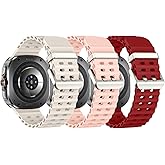 Acextro 3-pack Sport Band Compatible with Samsung Galaxy Watch Ultra Bands 47mm, No Gap Breathable Soft Silicone Ocean Waterproof Marine Galaxy Ultra Bands for Women Men, Starlight/Pink/Red