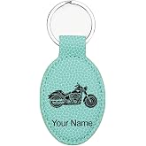LaserGram Oval Keychain, Motorcycle, Personalized Engraving Included
