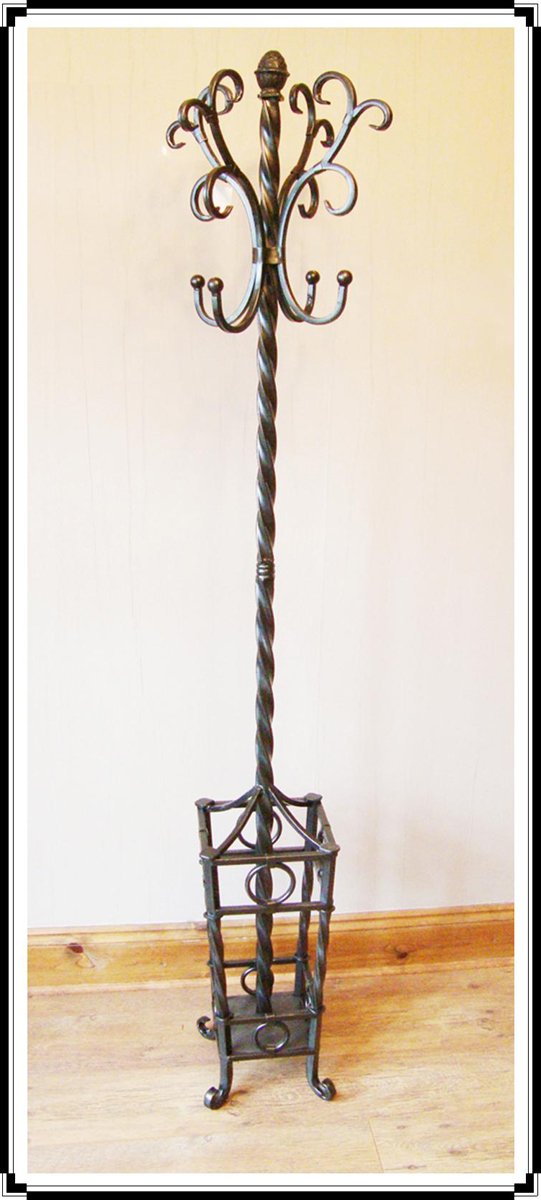 DELUXE HEAVY METAL COAT HAT & UMBRELLA STAND BLACK WROUGHT IRON FRENCH