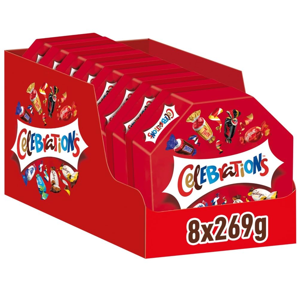 Celebrations Schokolade Großpackung 8x269g, Mit Mini-Schokoriegel Snacks (Maltesers, Galaxy, Snickers & mehr), Schokoladen Geschenk Idee mit Mini Schoko Pralinen, Süßigkeiten Box (2152g)