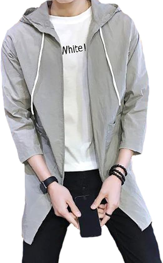 Amazon Shunyi メンズ ジャケット 春夏 日焼け止め衣 カジュアル フード付き ファッション 潮 トップス スウェット ロングコート きれいめ コート ジャケット 通販