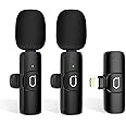 JAUYXIAN K37 Wireless Lavalier Microphone for iPhone, 2 Packs Cordless Lapel Mics, Mini Microphones Recording Mic for Live Stream, Plug-Play/Noise Reduction / 10H for Podcast Vlog YouTube