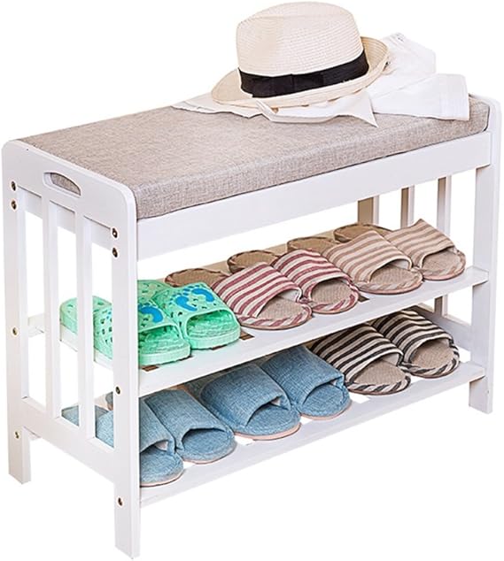 Shoe racks White Wooden Bench 2 Tier Shoe