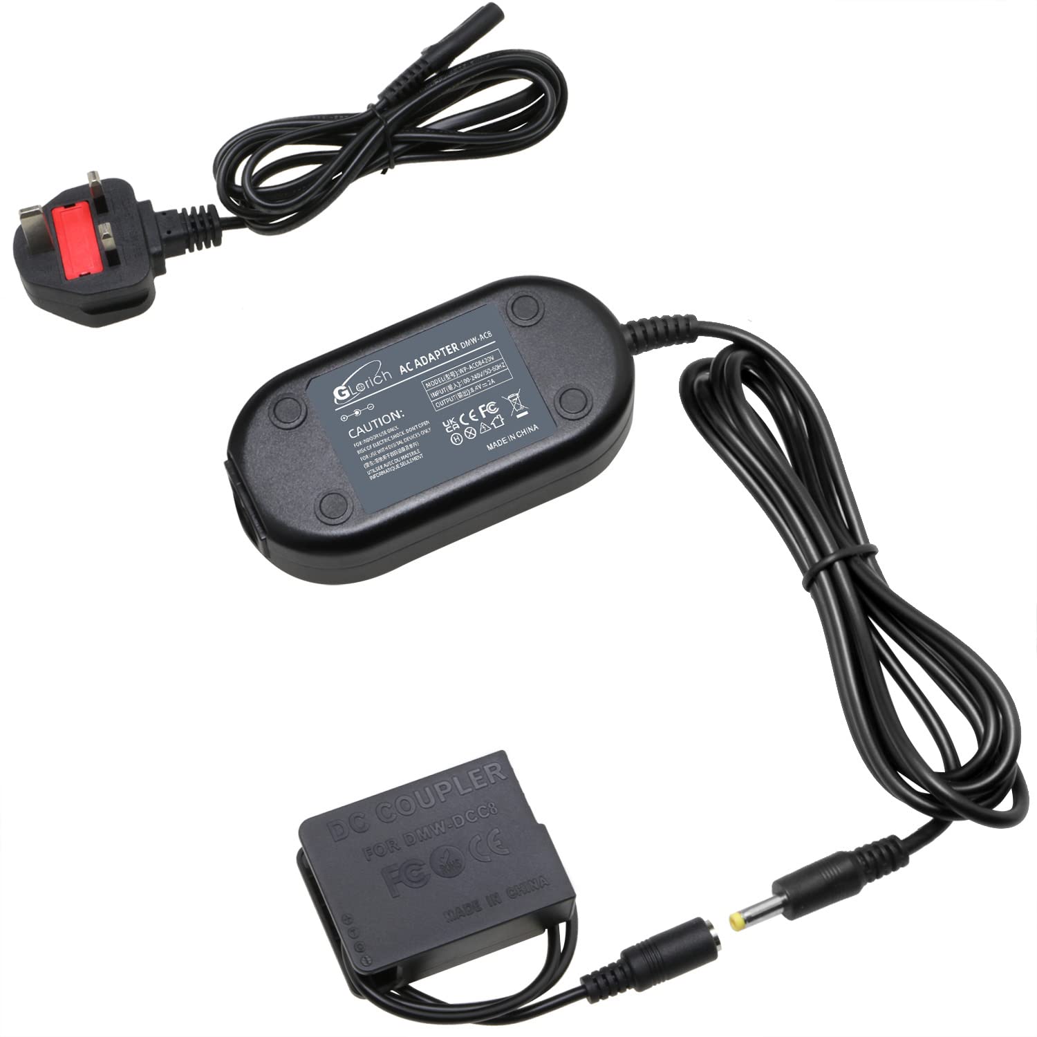 Glorich DMW-DCC8 Replacement AC Power Adapter Kit Compatible with Digital Cameras Panasonic Lumix DMC-FZ200,DMC-FZ1000,DMC-GH2,DMC-G5,DMC-G6,DMC-G7,DMC-G80,DMC-G85,DMC-GX8