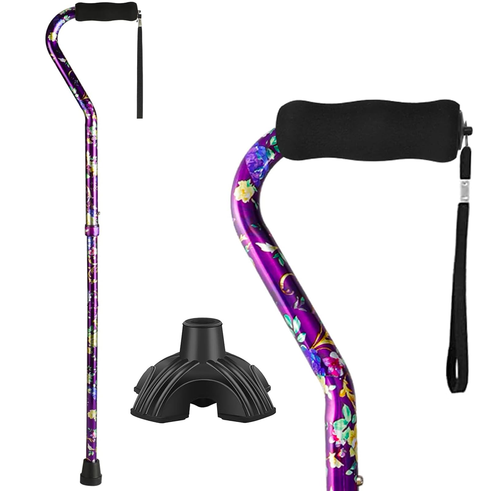 Walking Cane for Women & Men, Folding Cane Lightweight with Offset Handle, Adjustable Walking Stick for Seniors Mobility Balance, Small Base, 32-37