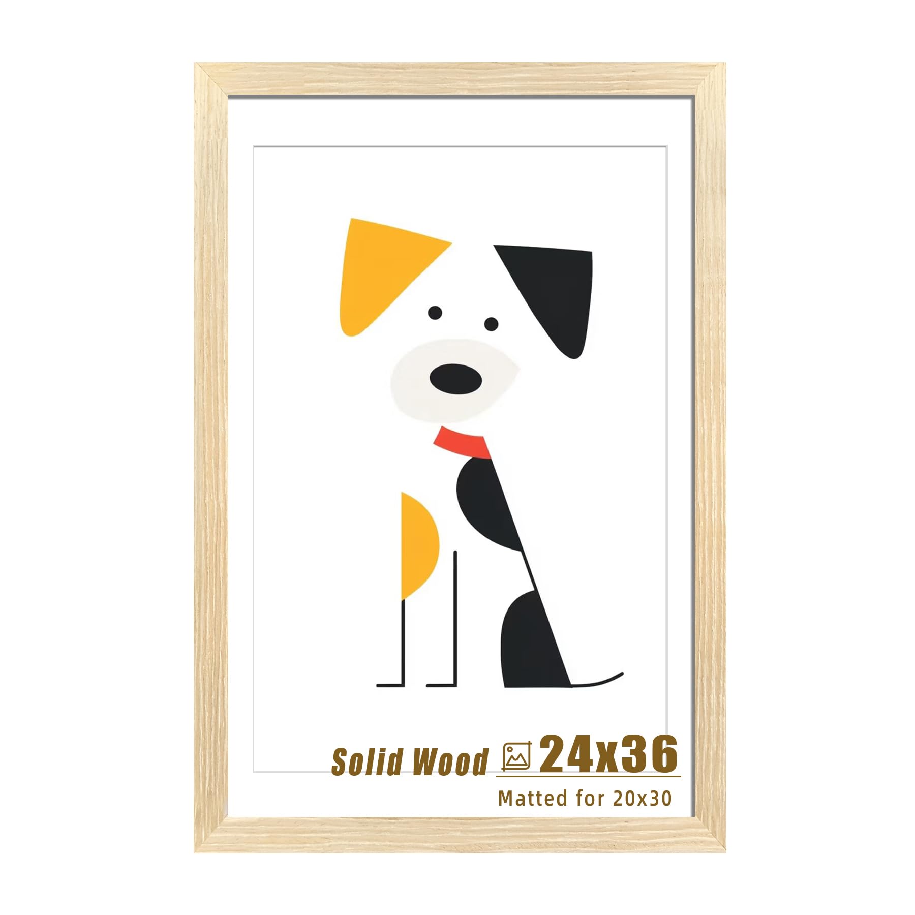 LUCKYLIFE 24x36 Picture Frame, Natural Solid Wooden Poster Frames for Wall, Display 20x30 with Mat or 24x36 Without Mat, 1 Pack