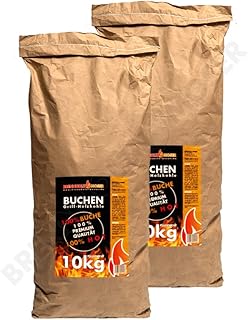 Holzkohle Buche für BBQ, Grillkohle groß, 20kg, Buchenholzkohle, Steakhouse Qualität, Premium, 2019 Ofen restauriert, Körnung: 30-130mm, Weber Grill geeignet, 2X 10kg Sack